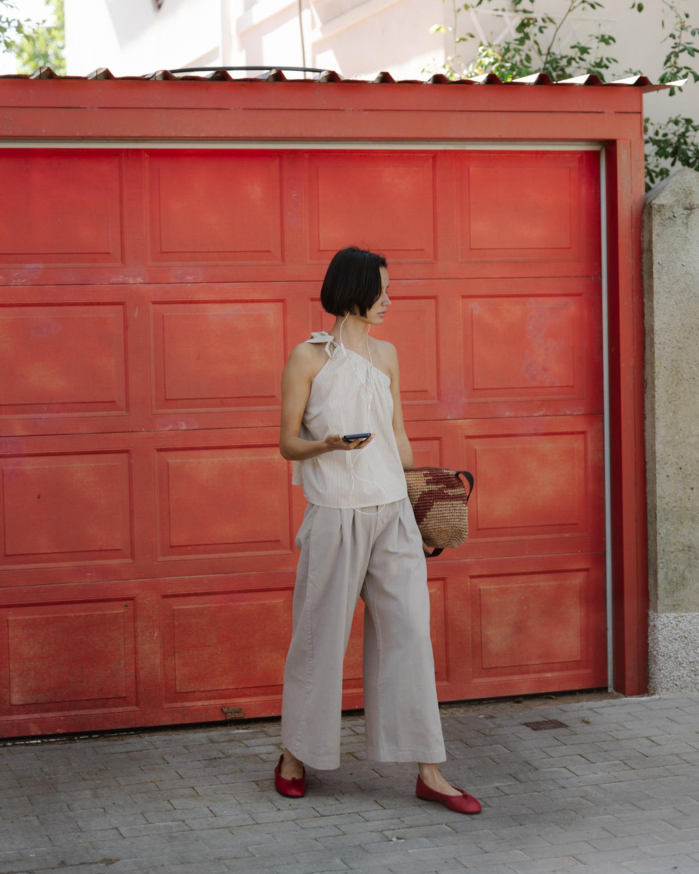 Pantalón Wide Leg Pinzas Beige