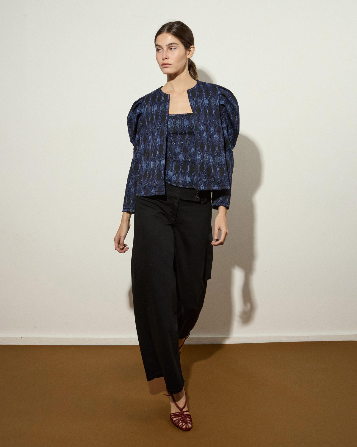 Chaqueta Manga Abullonada Lurex Azul Oscuro