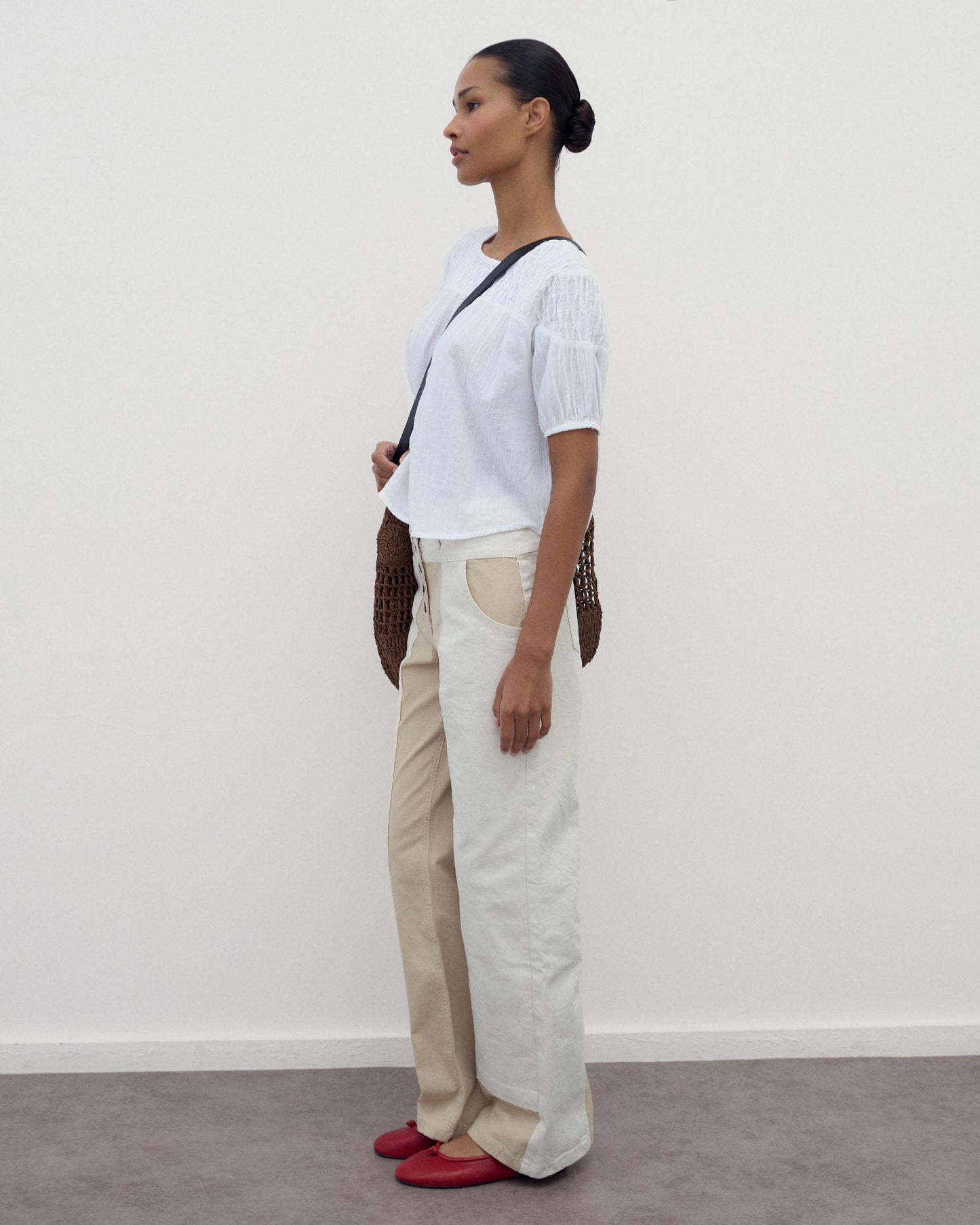 Jeans Contrastes Beige