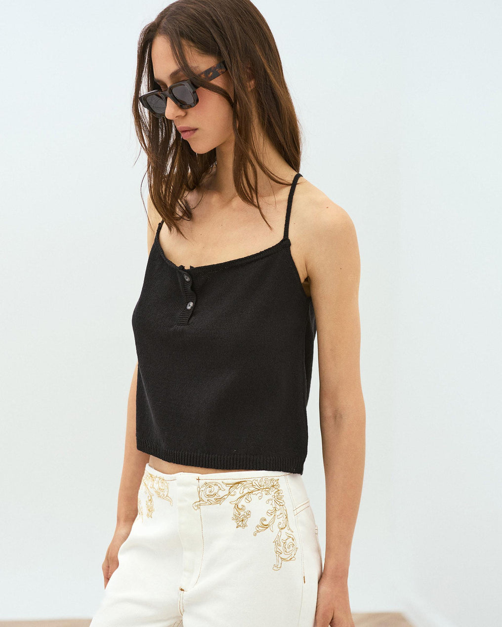 Top Black Button Stitch