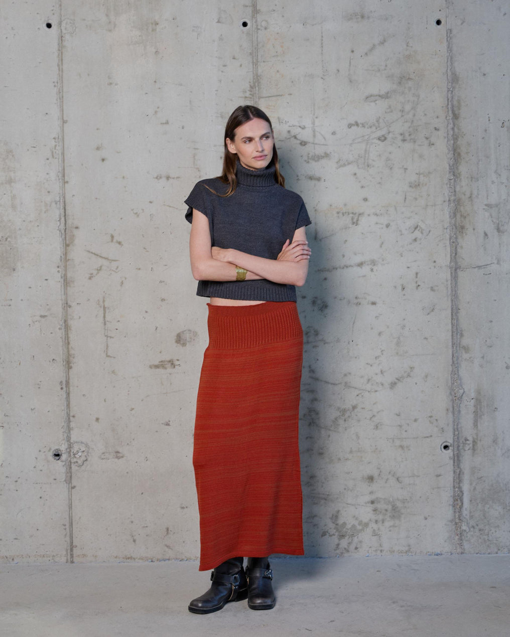 Two-tone Orange Knit Skirt