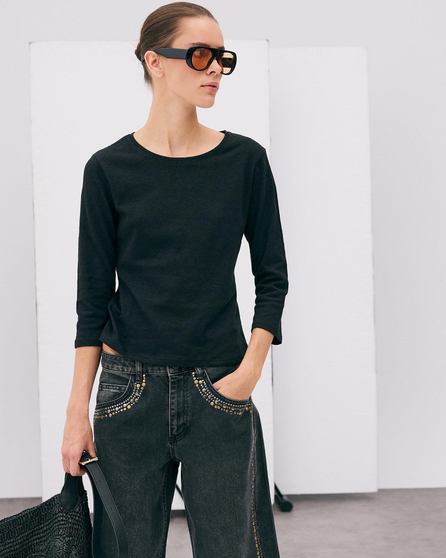 Basic Cap-Sleeve T-shirt Black
