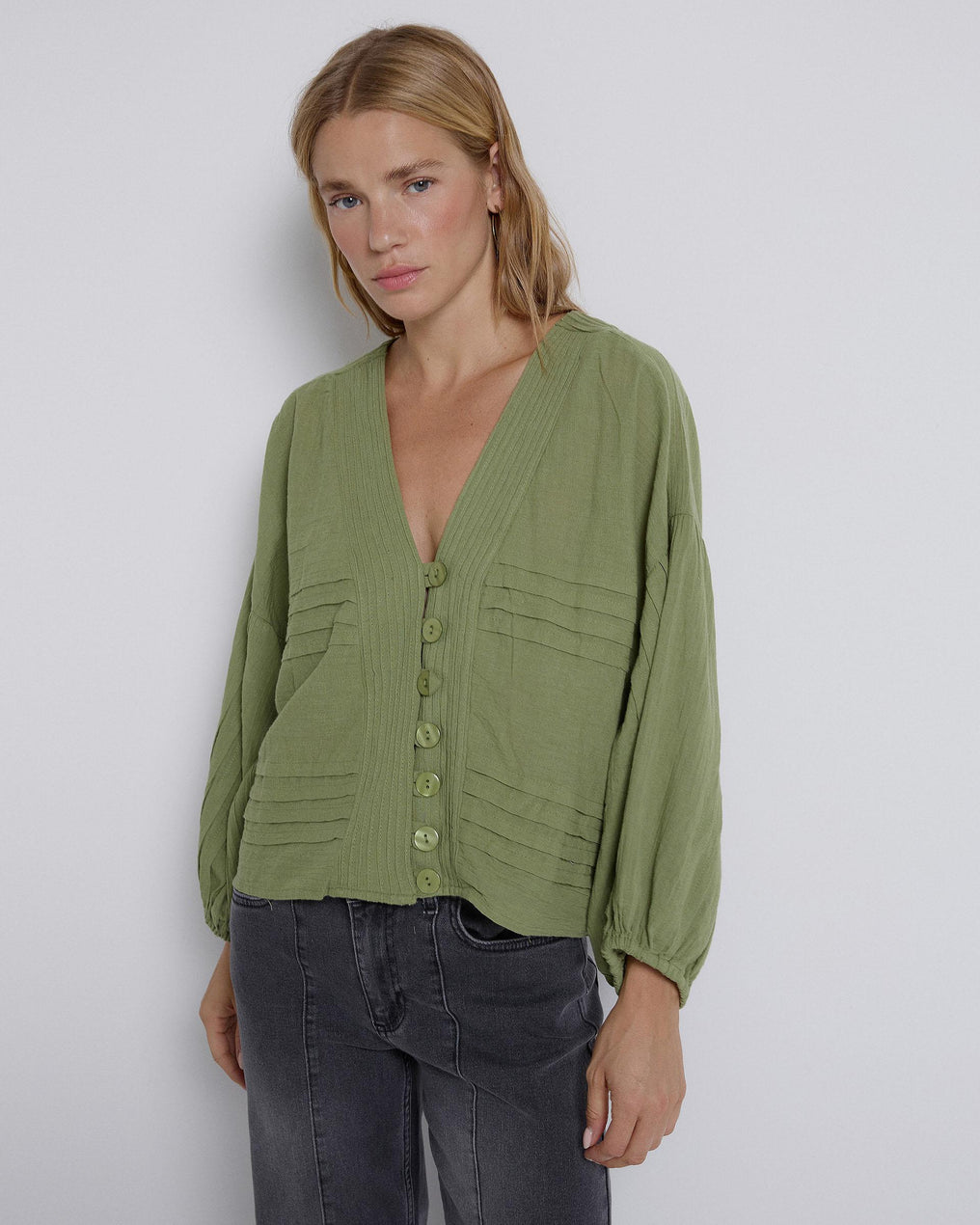 Green Pleated Blouse