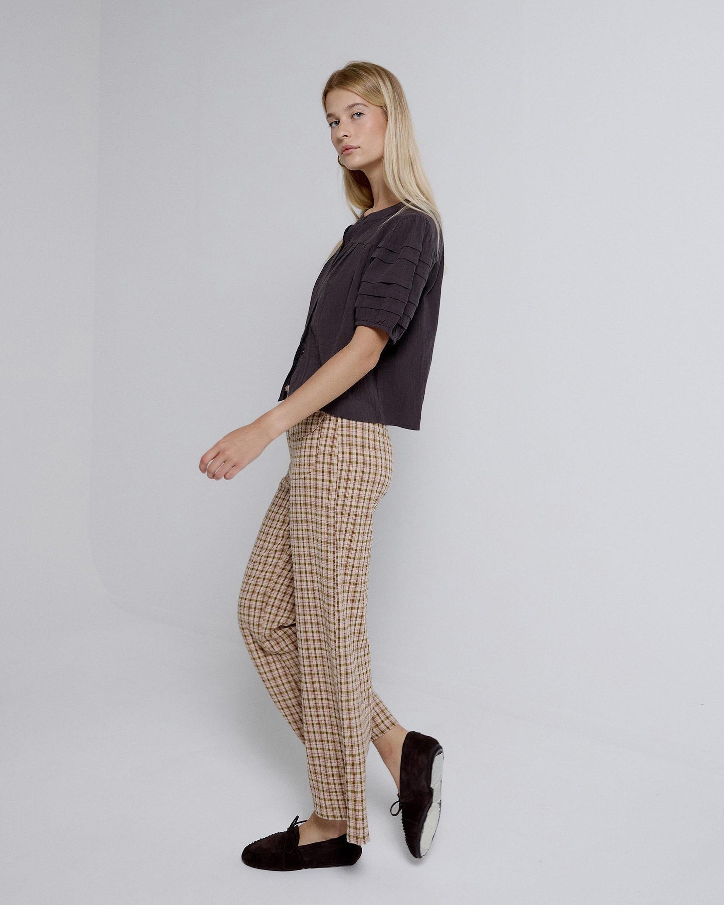 Blusa Manga Corta Manga Abullonada Antracita