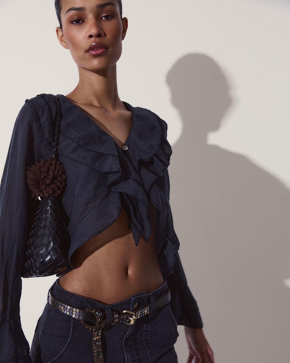 Blusa Tencel Volantes Negro