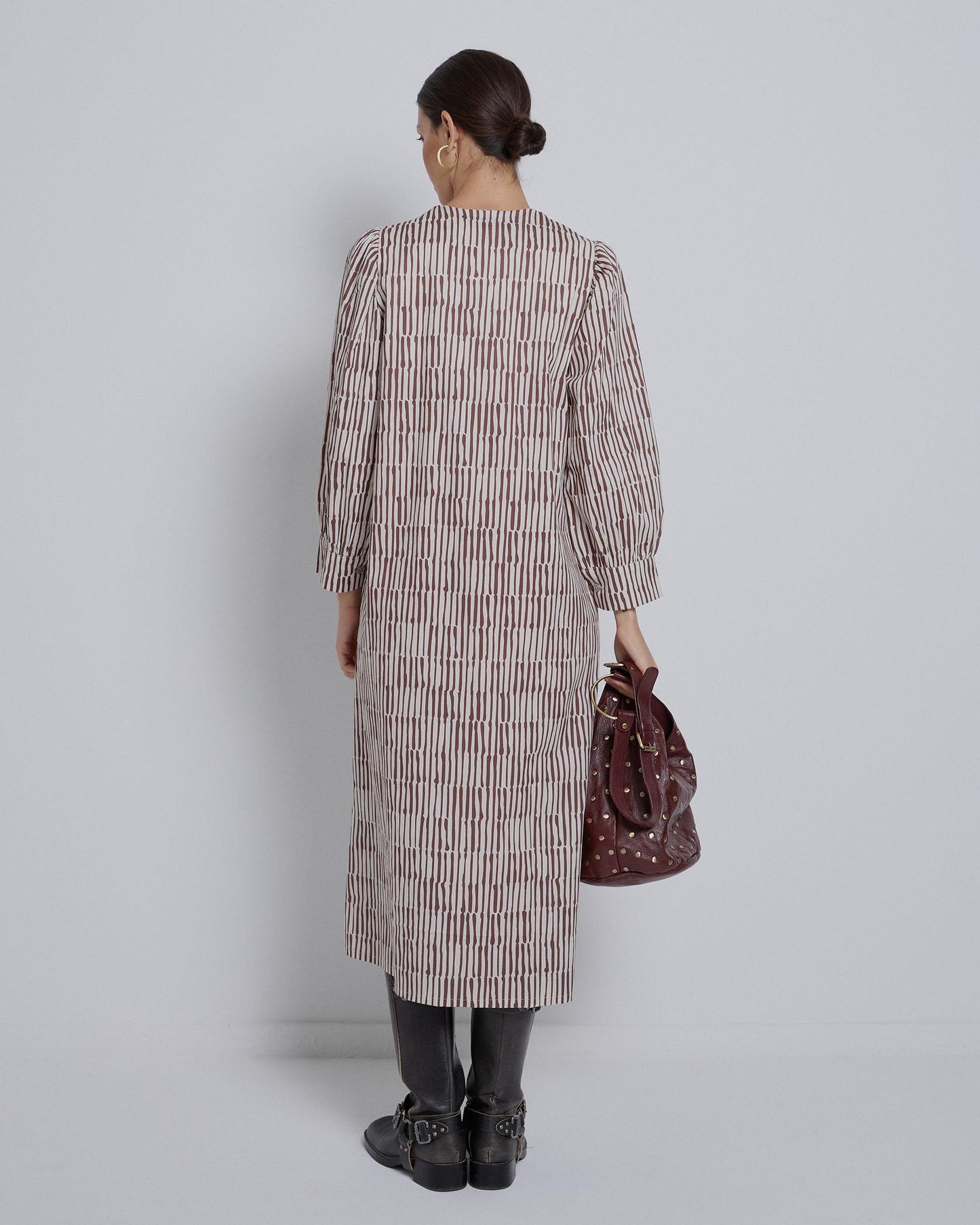 Vestido Fluido Botones Estampado Blanco