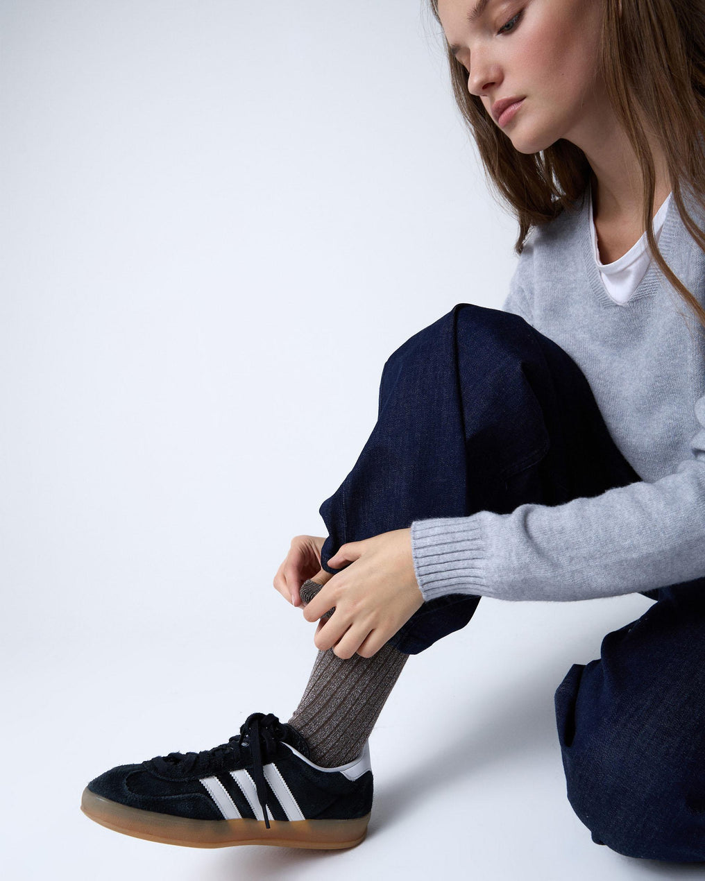 Brown Lurex Mid-Calf Socks