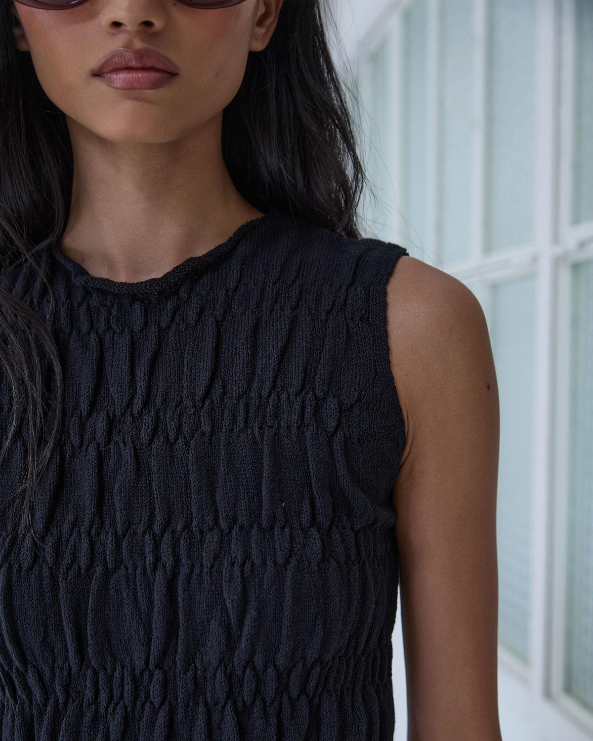 Top en Maille à Élastiques Noir