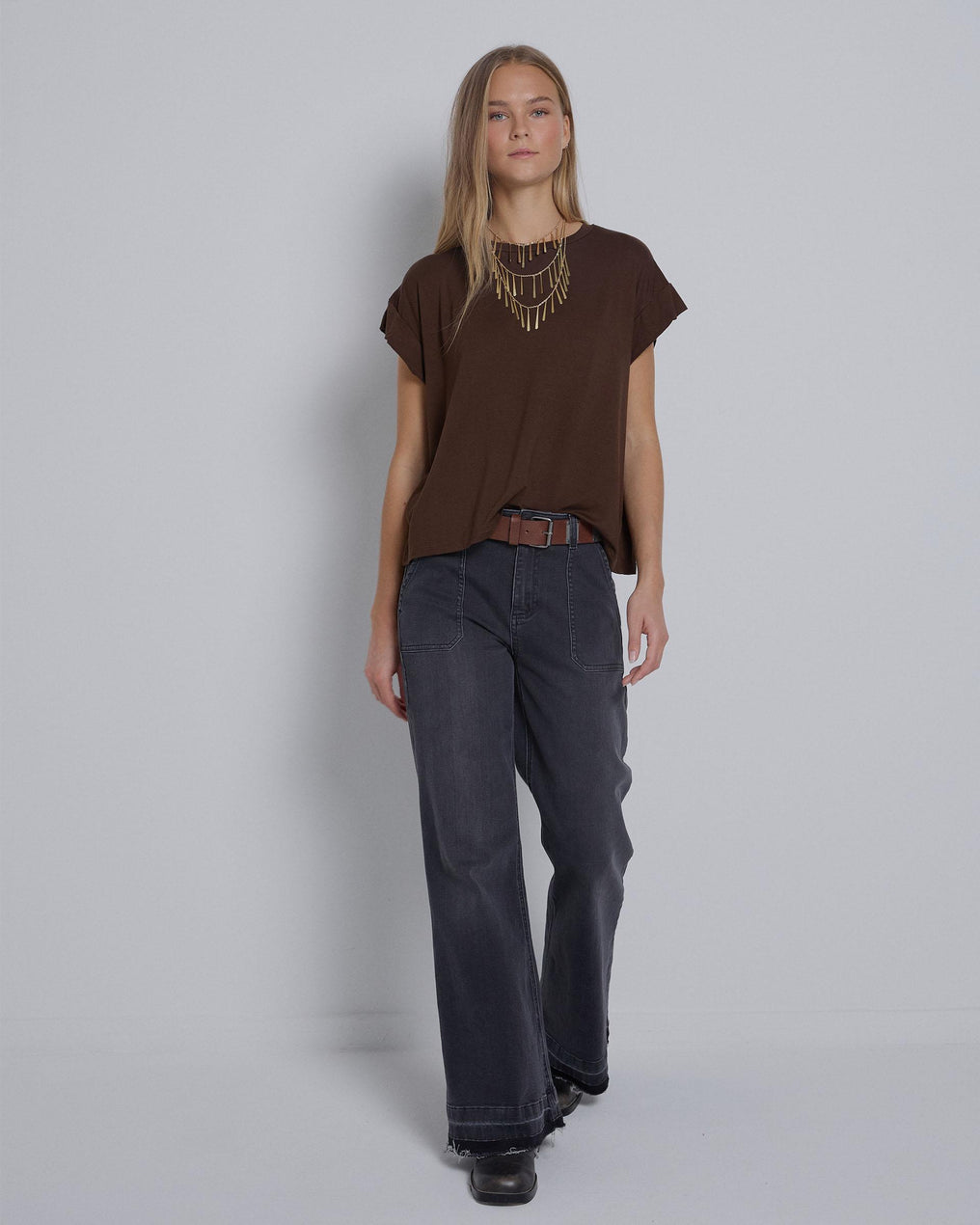 Brown Wide Sleeve T-Shirt