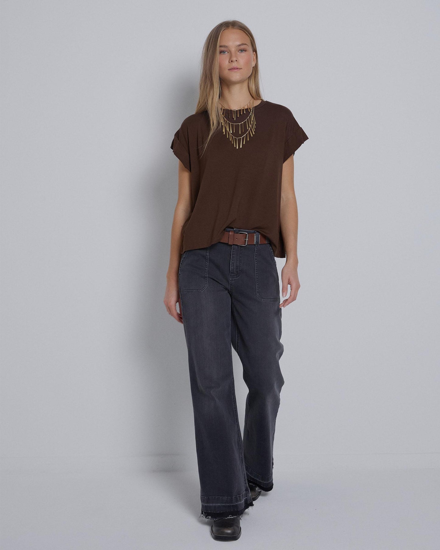 Brown Wide Sleeve T-Shirt