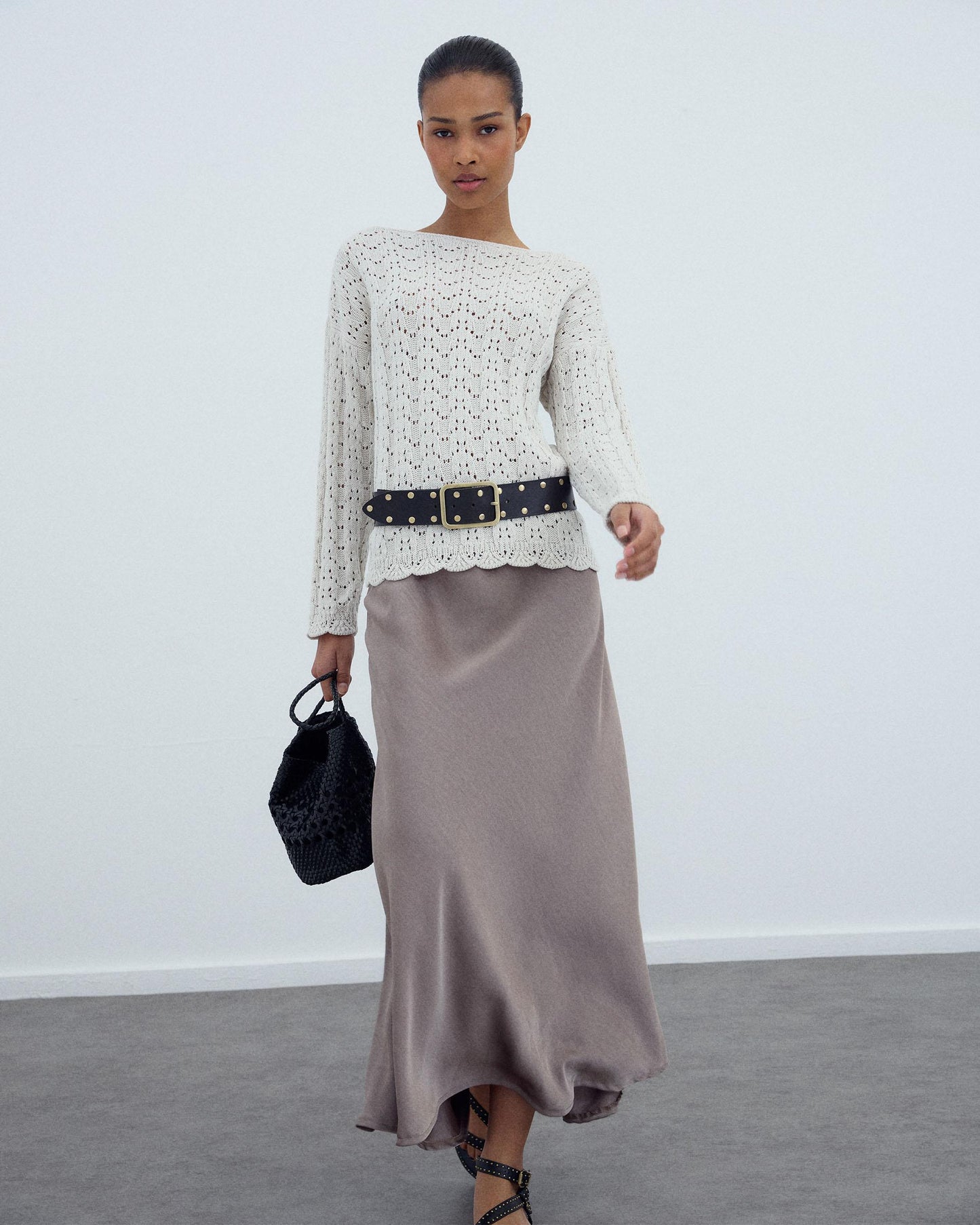 Falda Fluida Satinada Taupe