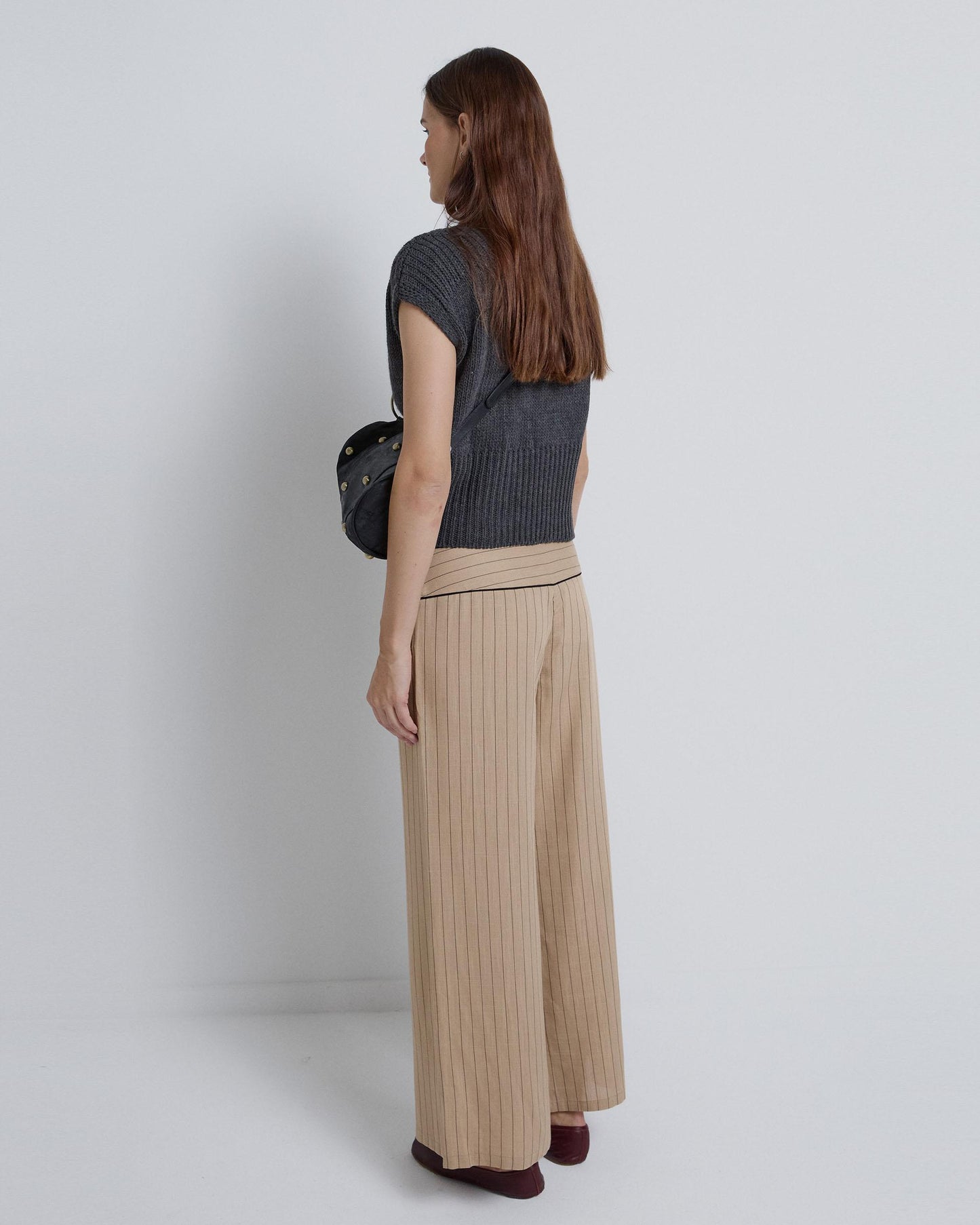Striped Pants with Contrast Waistband in Camel