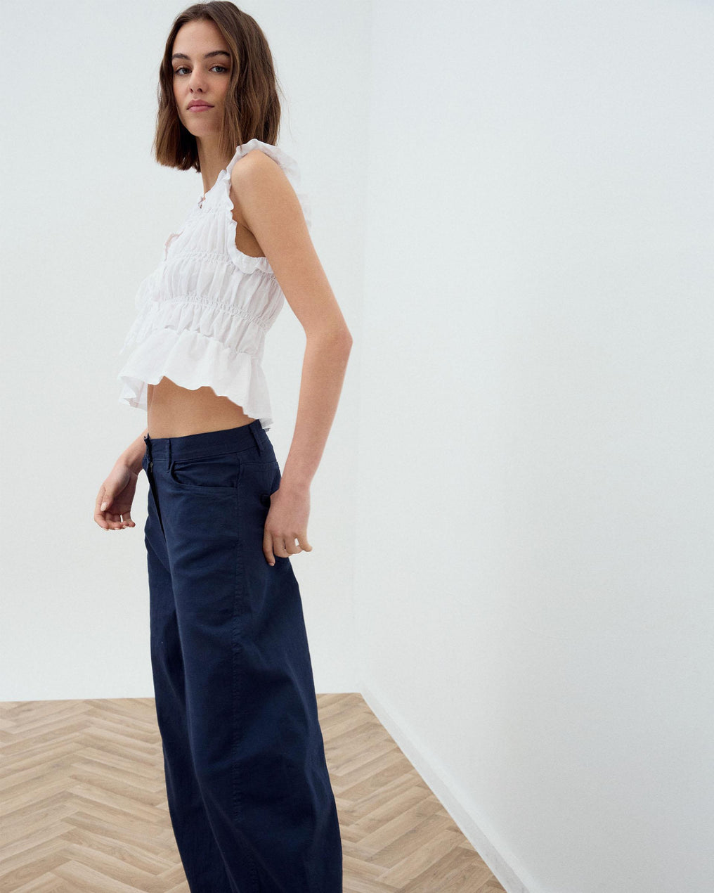 Jeans Costura Diagonal Azul