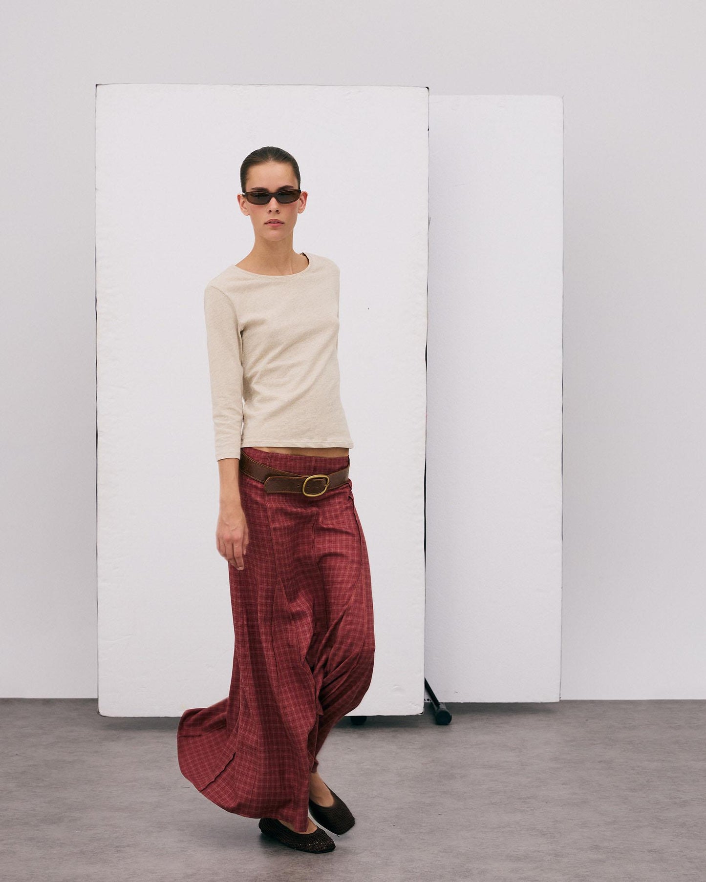 Terracotta Plaid Seamed Skirt
