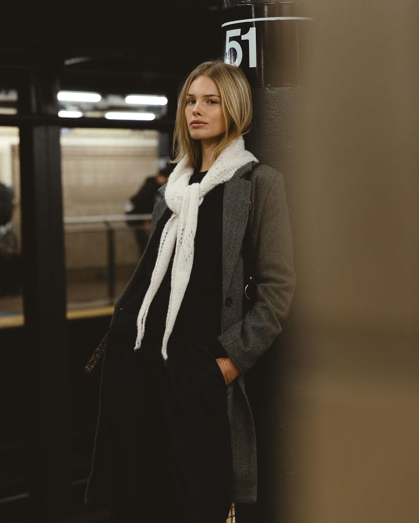 Abrigo Bordado Espalda Mezcla Lana Petróleo