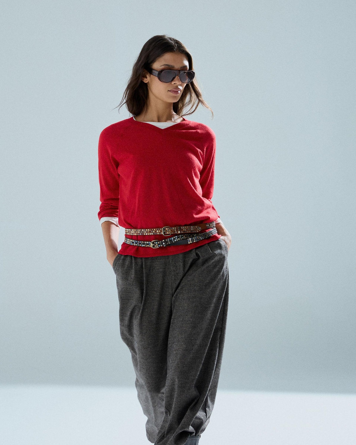 Jersey Básico Escote Pico Rojo