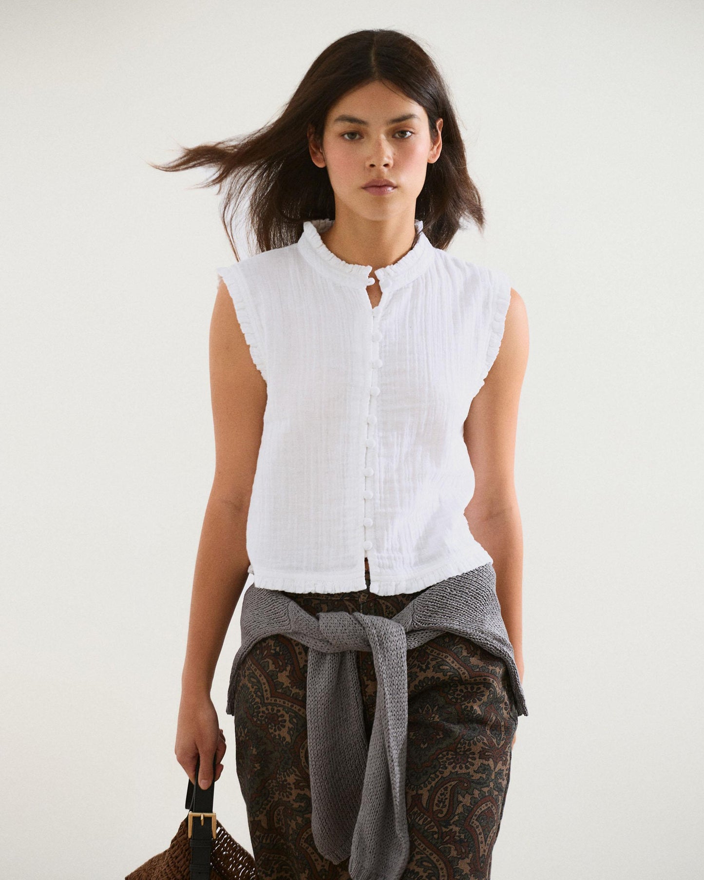 White Ruffled Lined Top