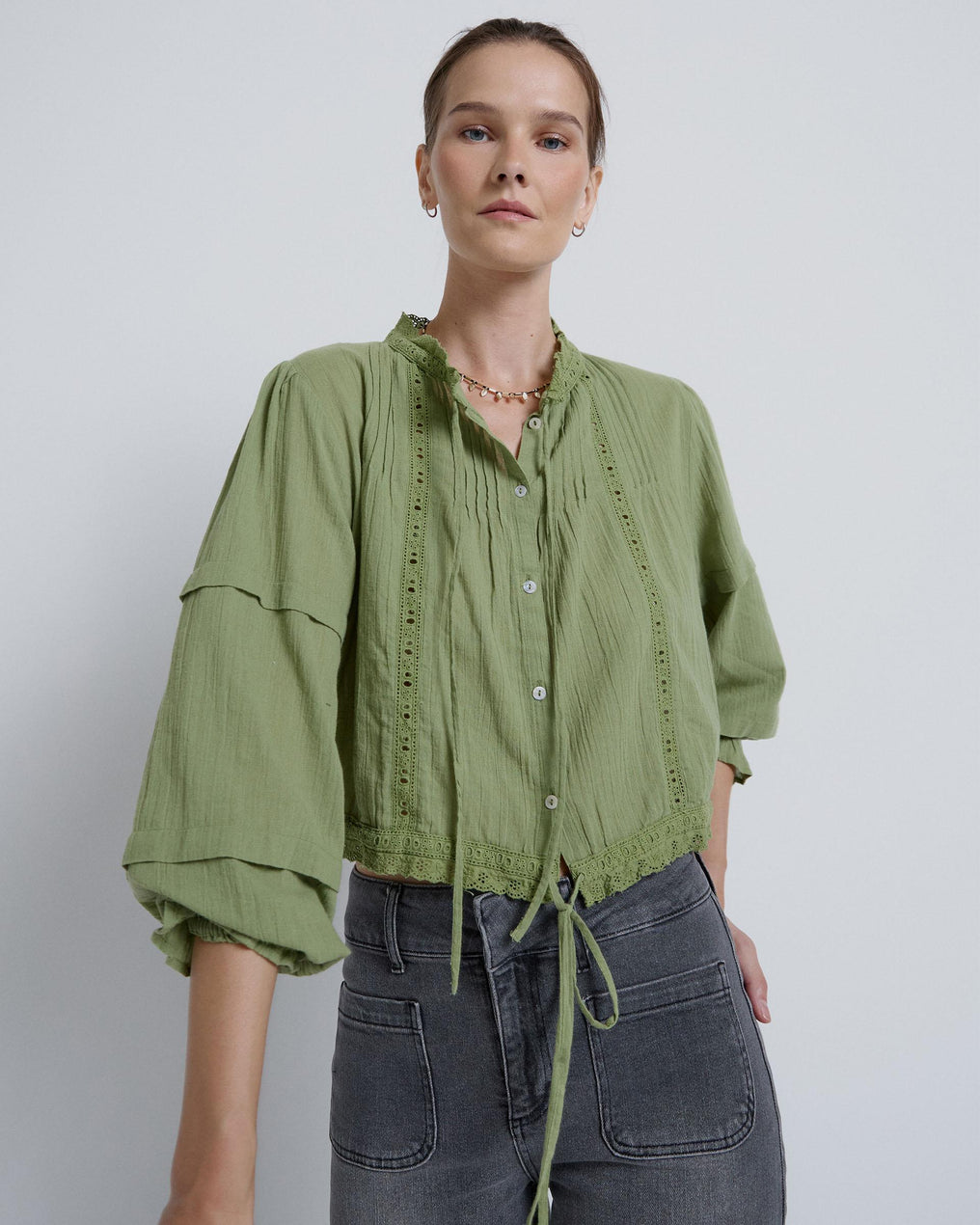 Blusa Puntillas Lazadas Verde