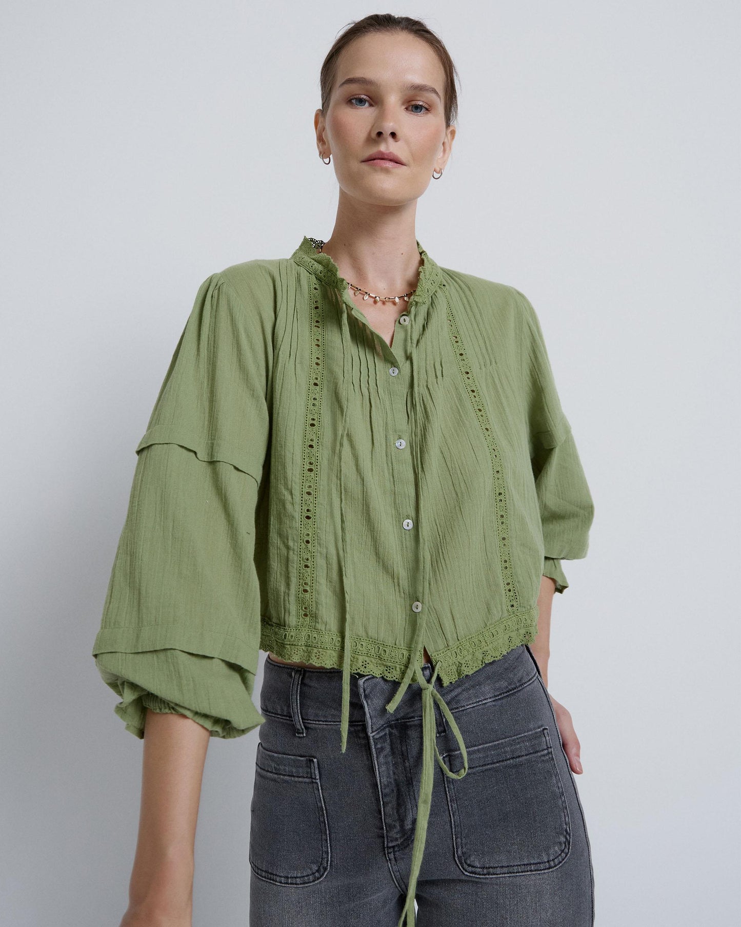 Blusa Puntillas Lazadas Verde