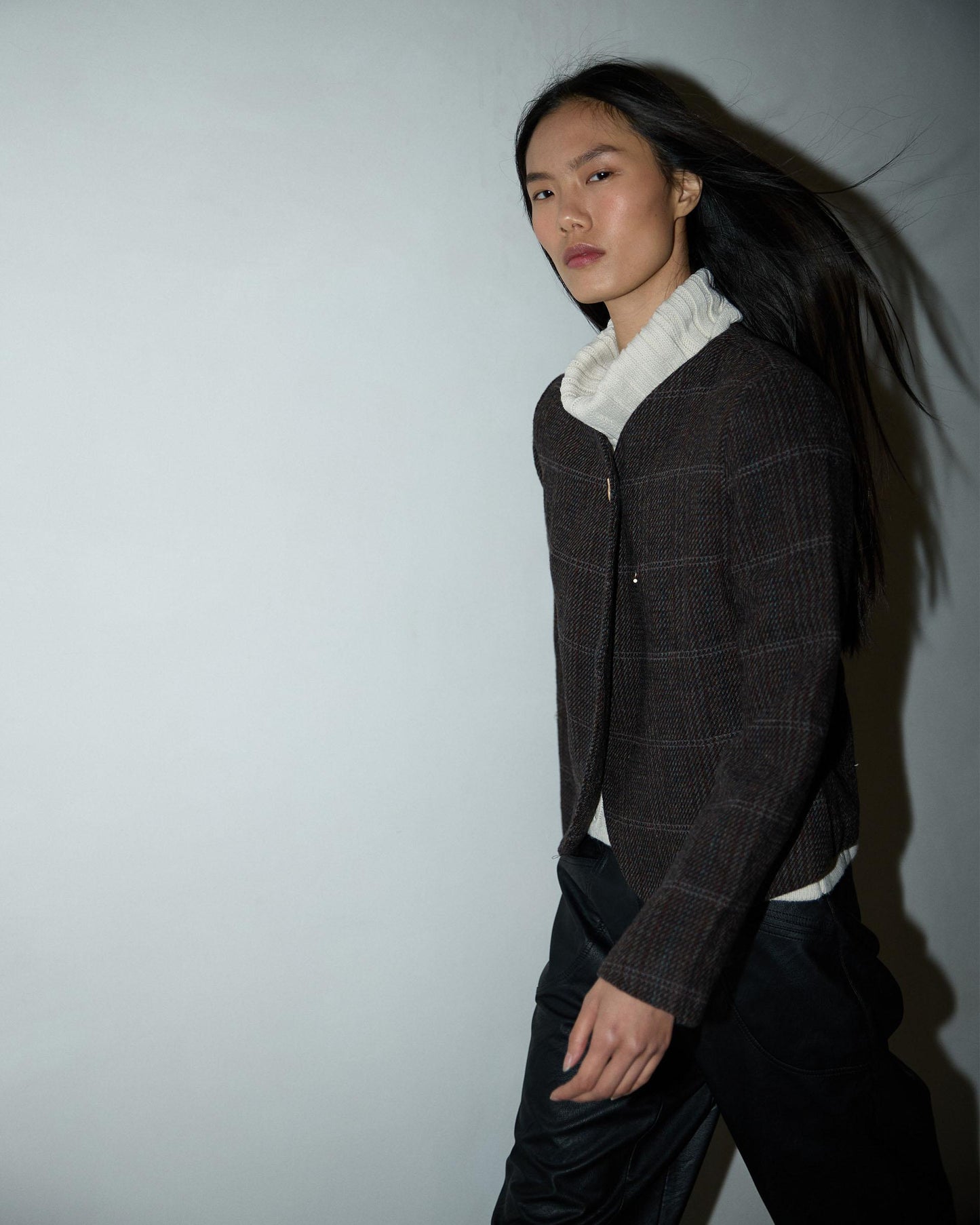 Abrigo Botones Anillas Mezcla Lana Marrón