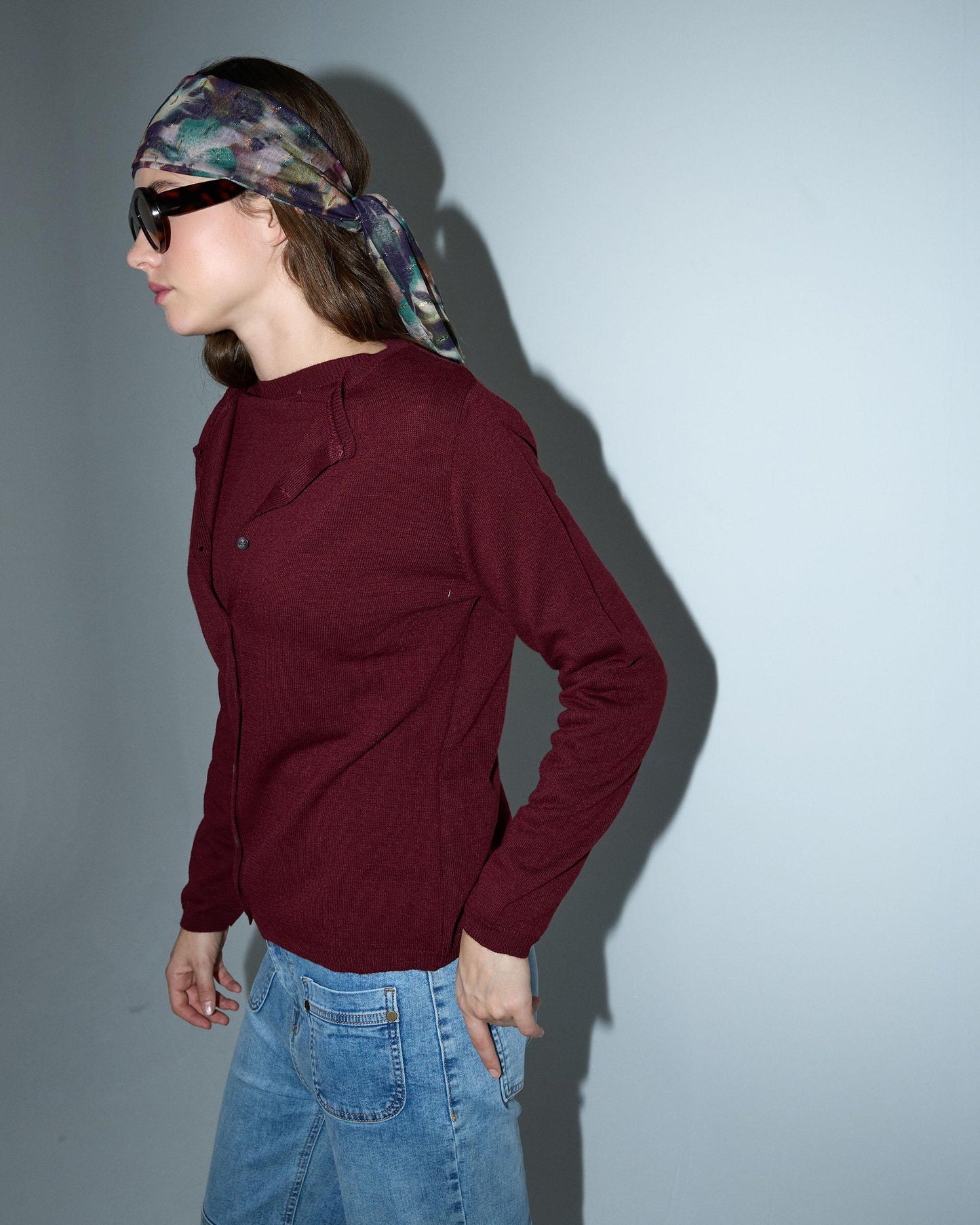 Fine Knit Jacket in Burgundy