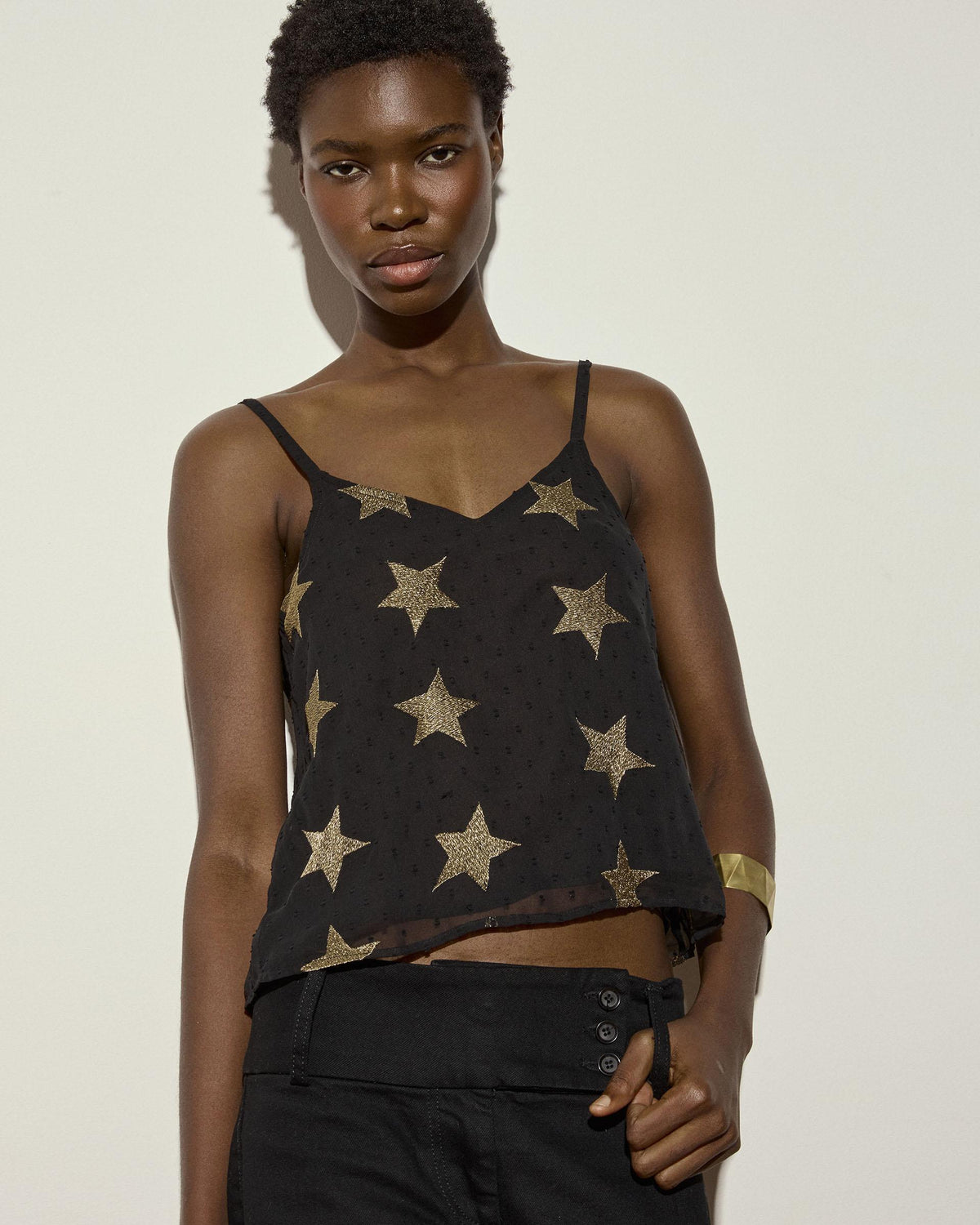 Top Plumetis Stelle Nero