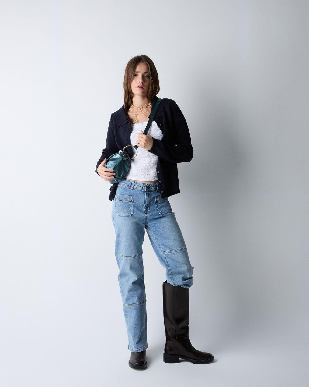 Honeycomb Blouse with White Back Neckline