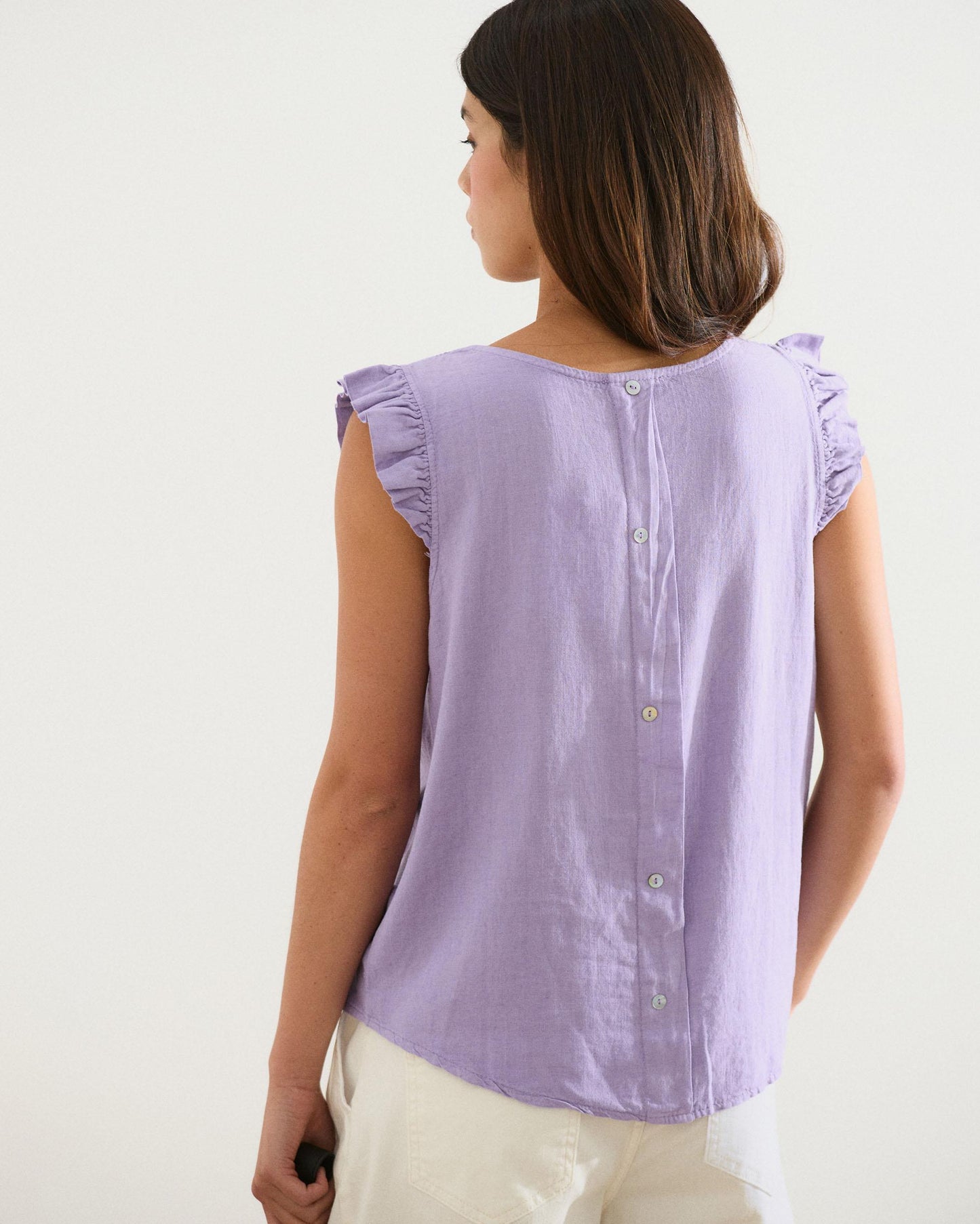 Purple Linen Button-Back Top