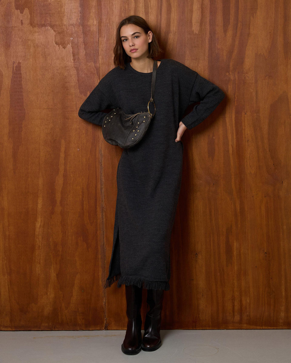 Vestido Punto Jaspeado Gris