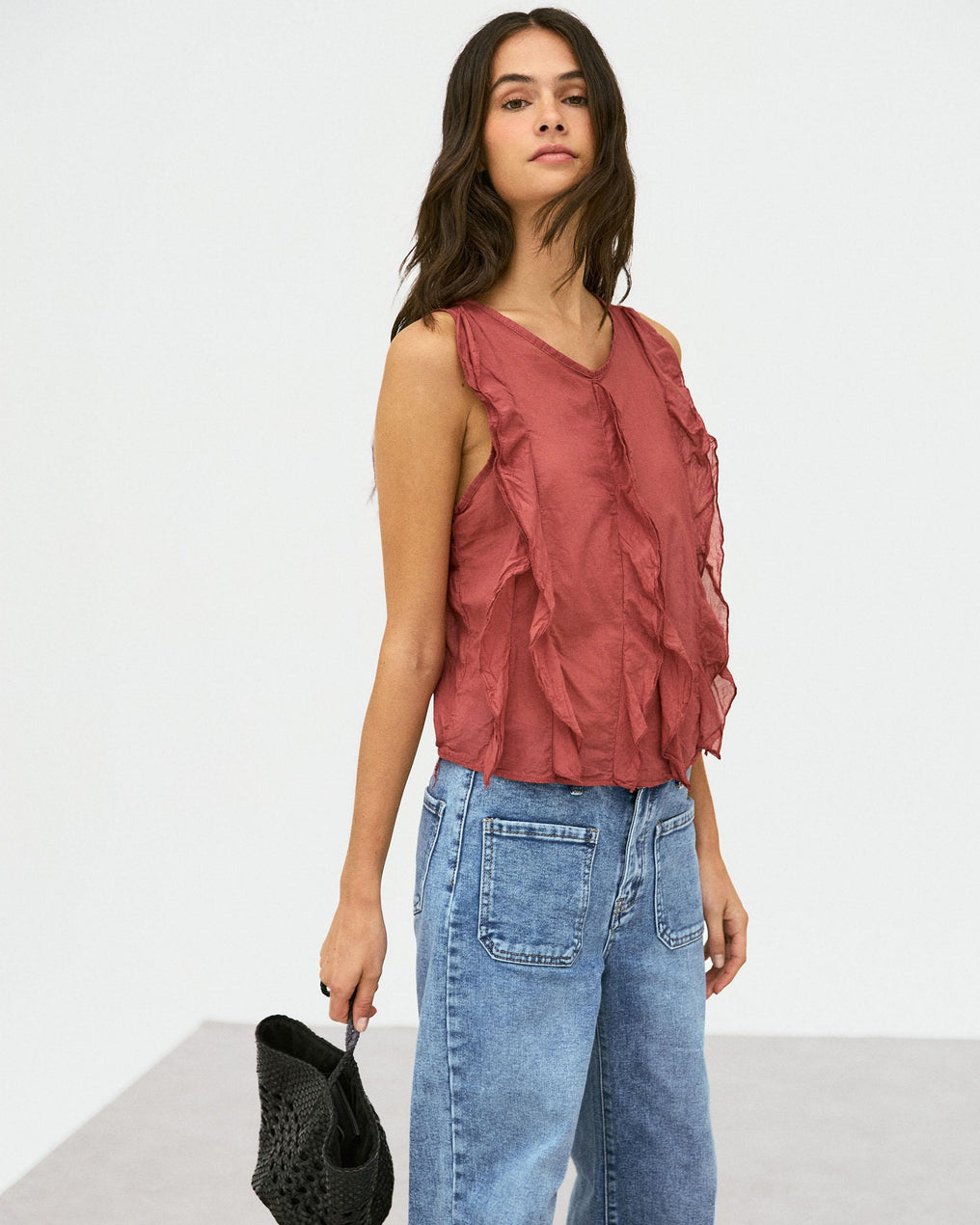 Blusa Volantes Delanteros Teja