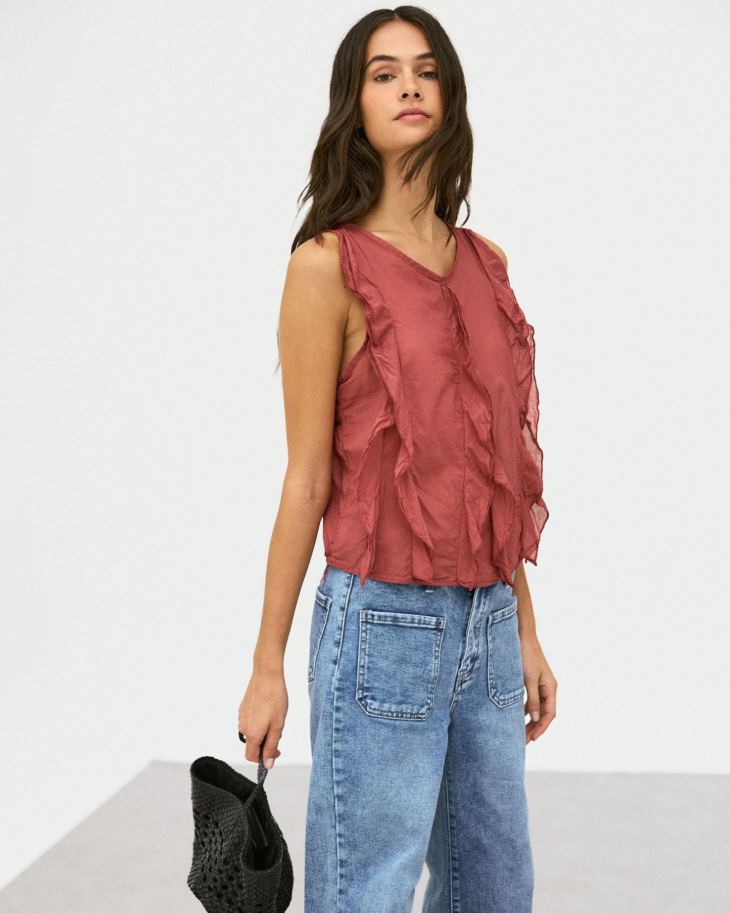 Blusa Volantes Delanteros Teja