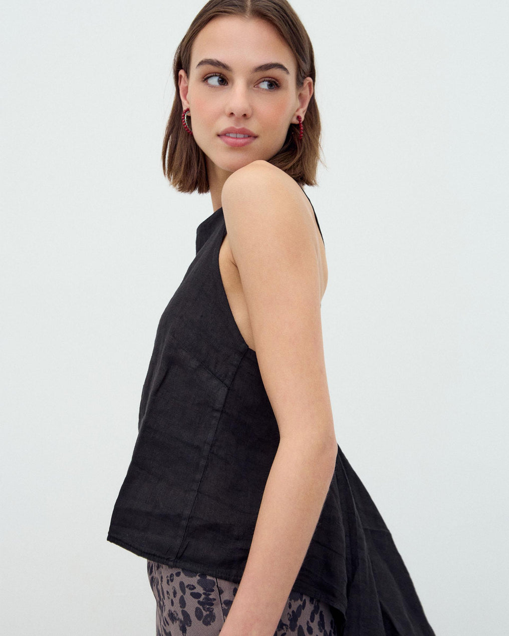 Black Backless Linen Top