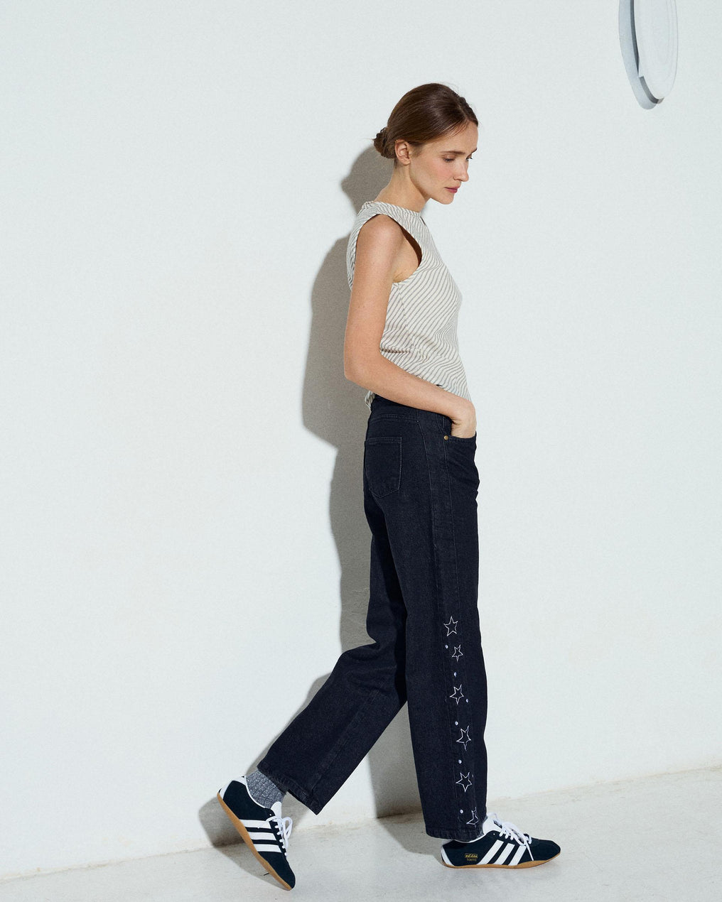 White Diagonal Stripe Print Top