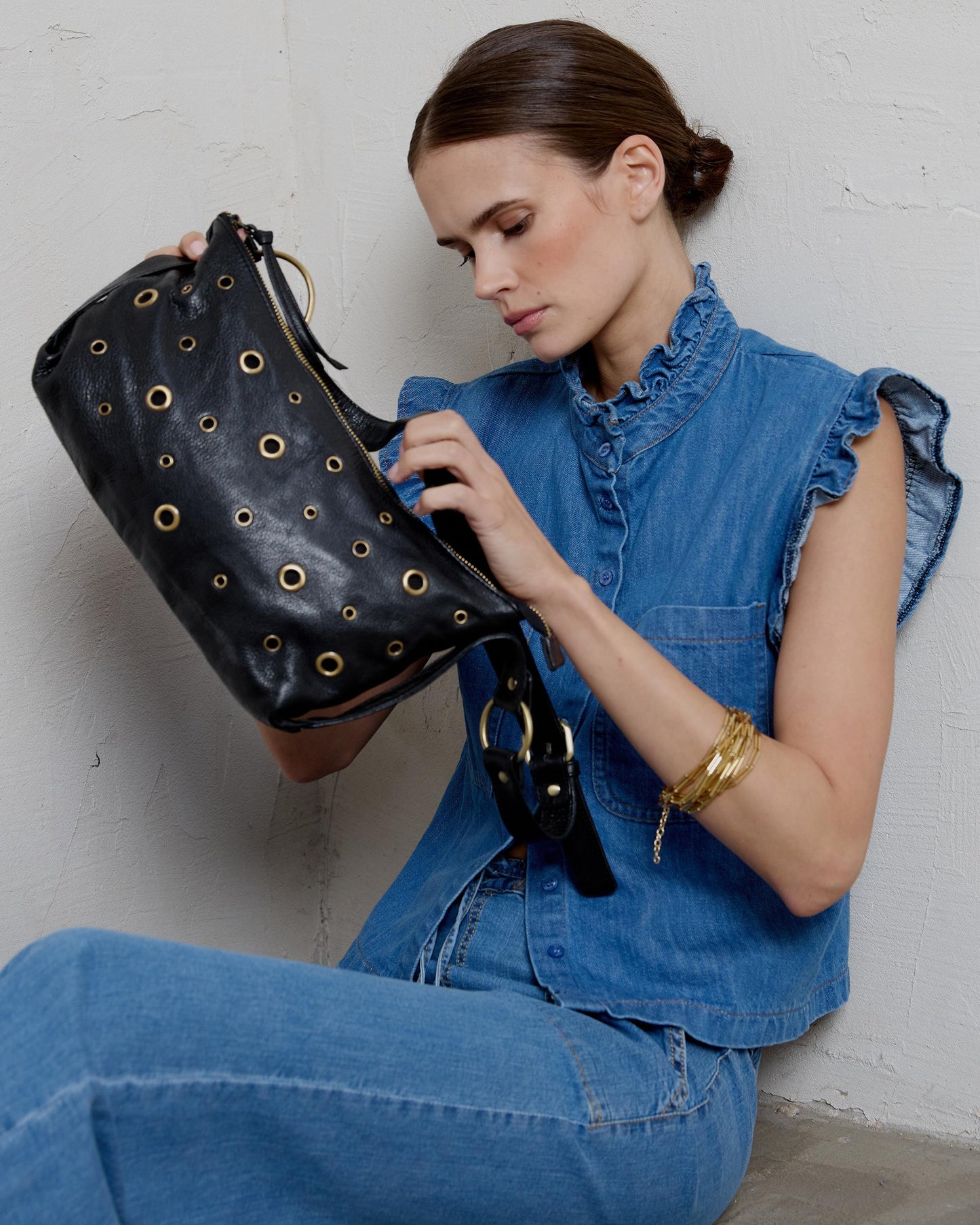 Black Leather Ring Bag