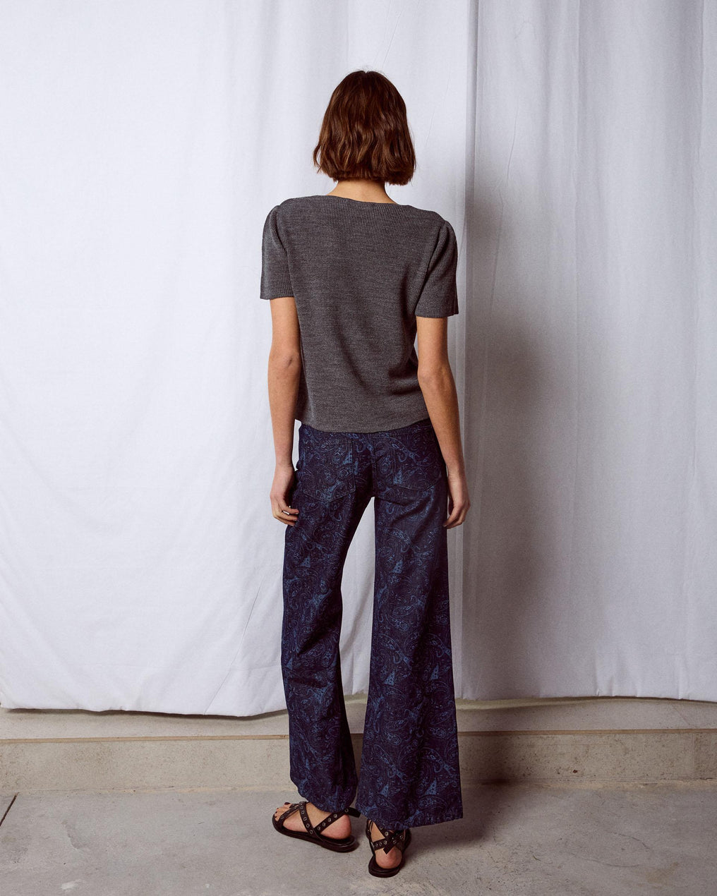 Jeans Wide Leg Estampado Azul Oscuro