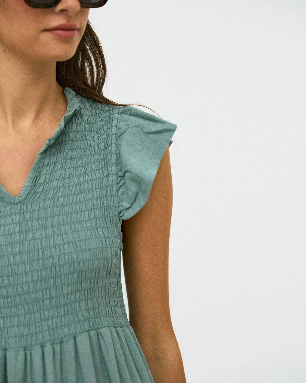 Vestido Largo Lino Nido De Abeja Verde Agua