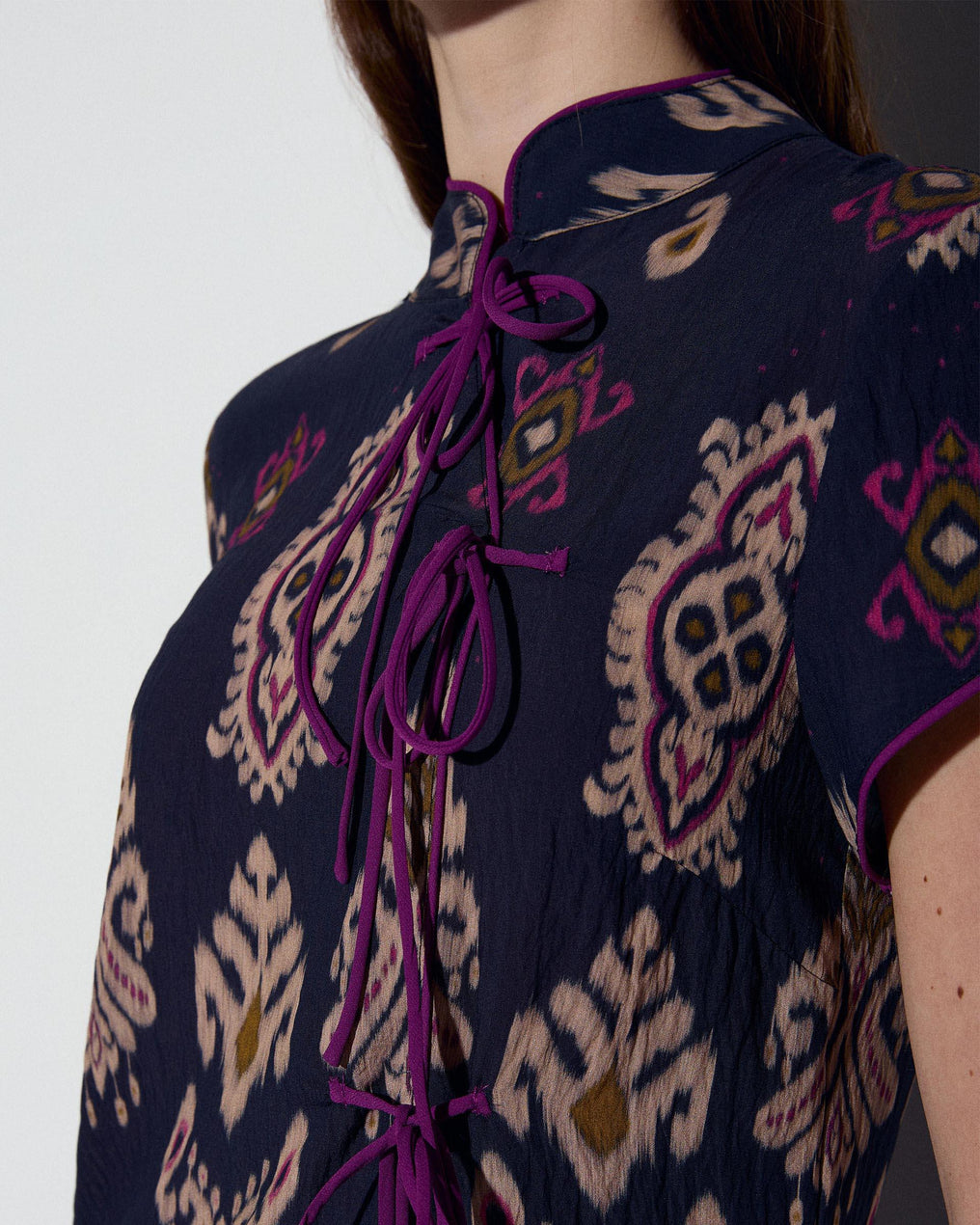 Vestido Japo Estampado Etnico Azul Oscuro