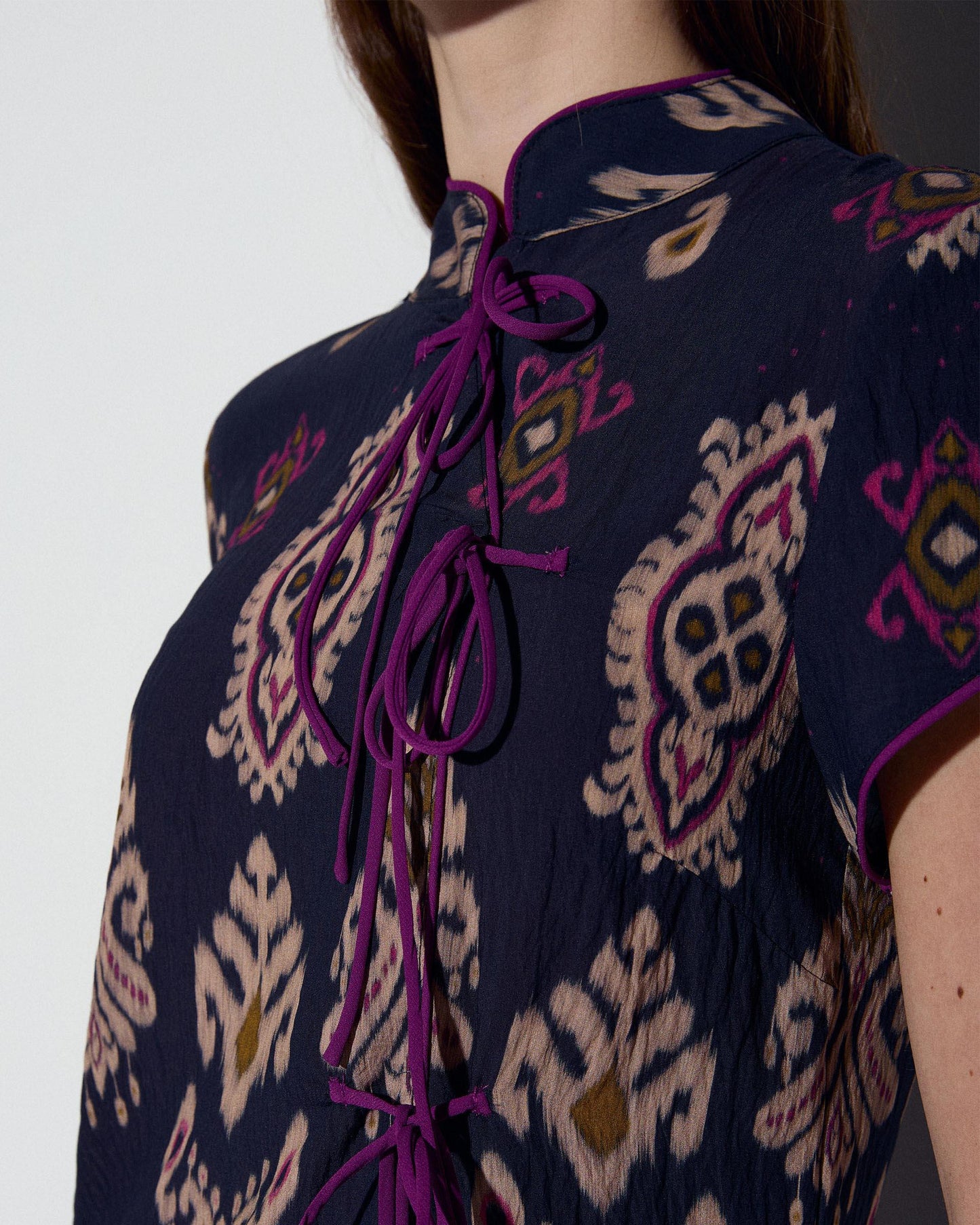 Vestido Japo Estampado Etnico Azul Oscuro