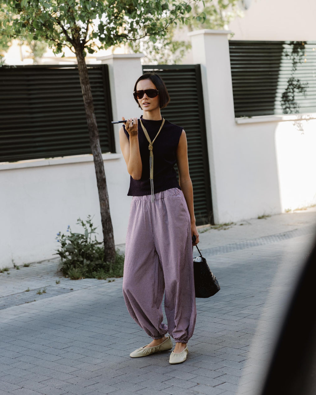 Pantalón Bombacho Cuadros Vichy Granate