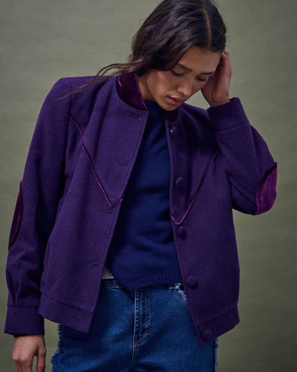 Bomber Terciopelo Contraste Morado