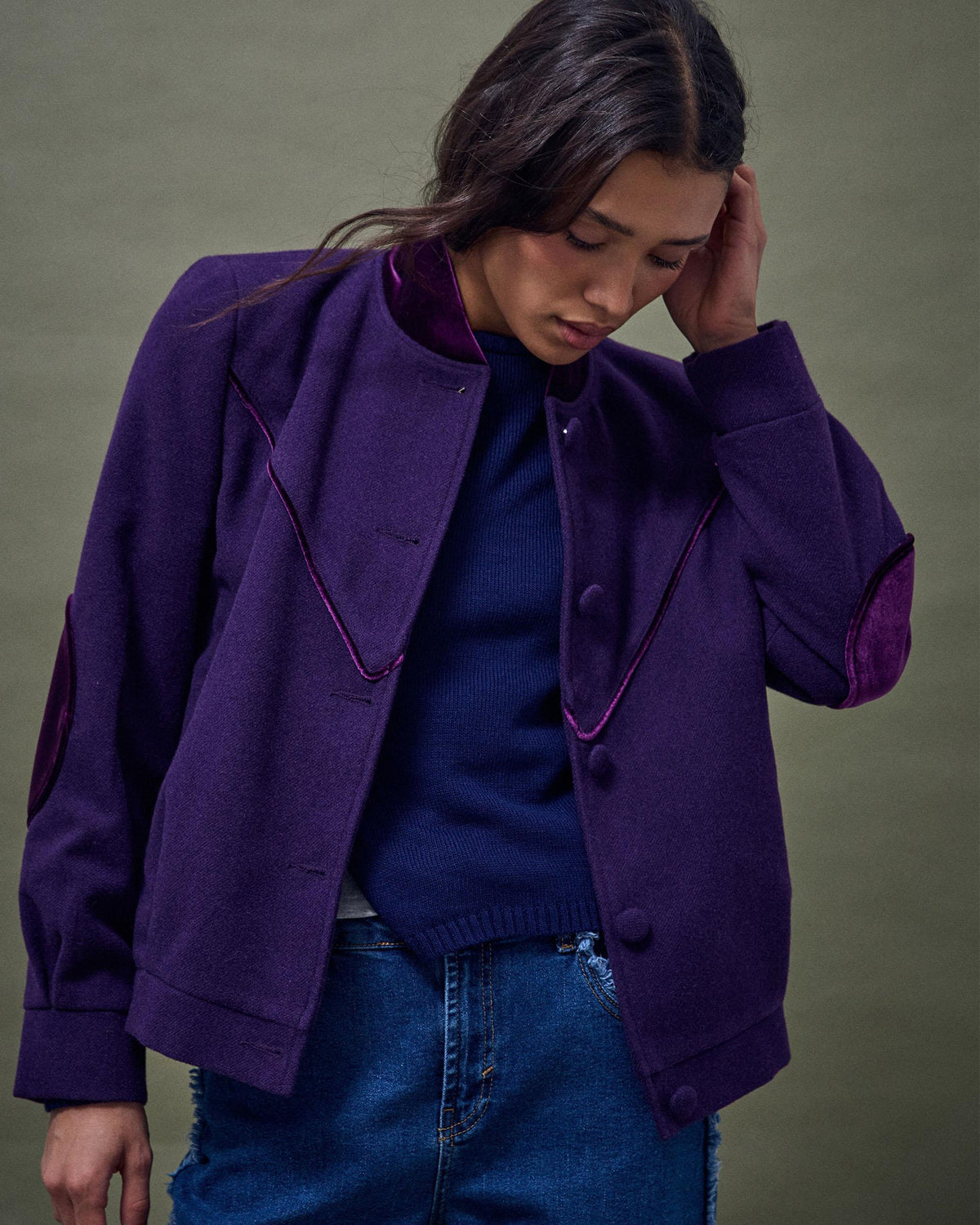 Bomber Terciopelo Contraste Morado