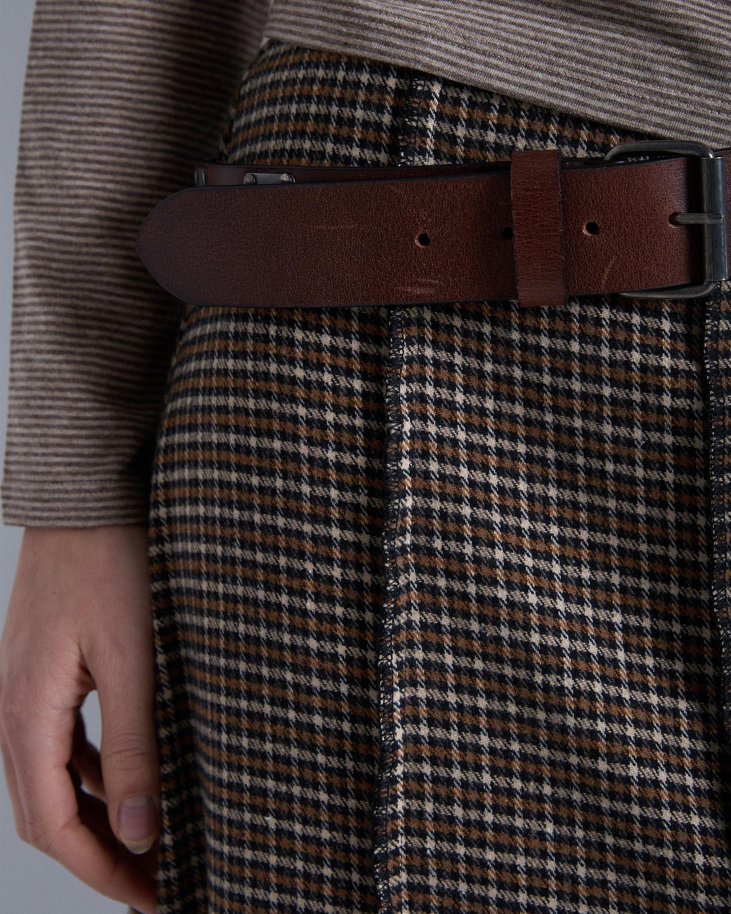 Long Skirt with Checkered Print in Brown