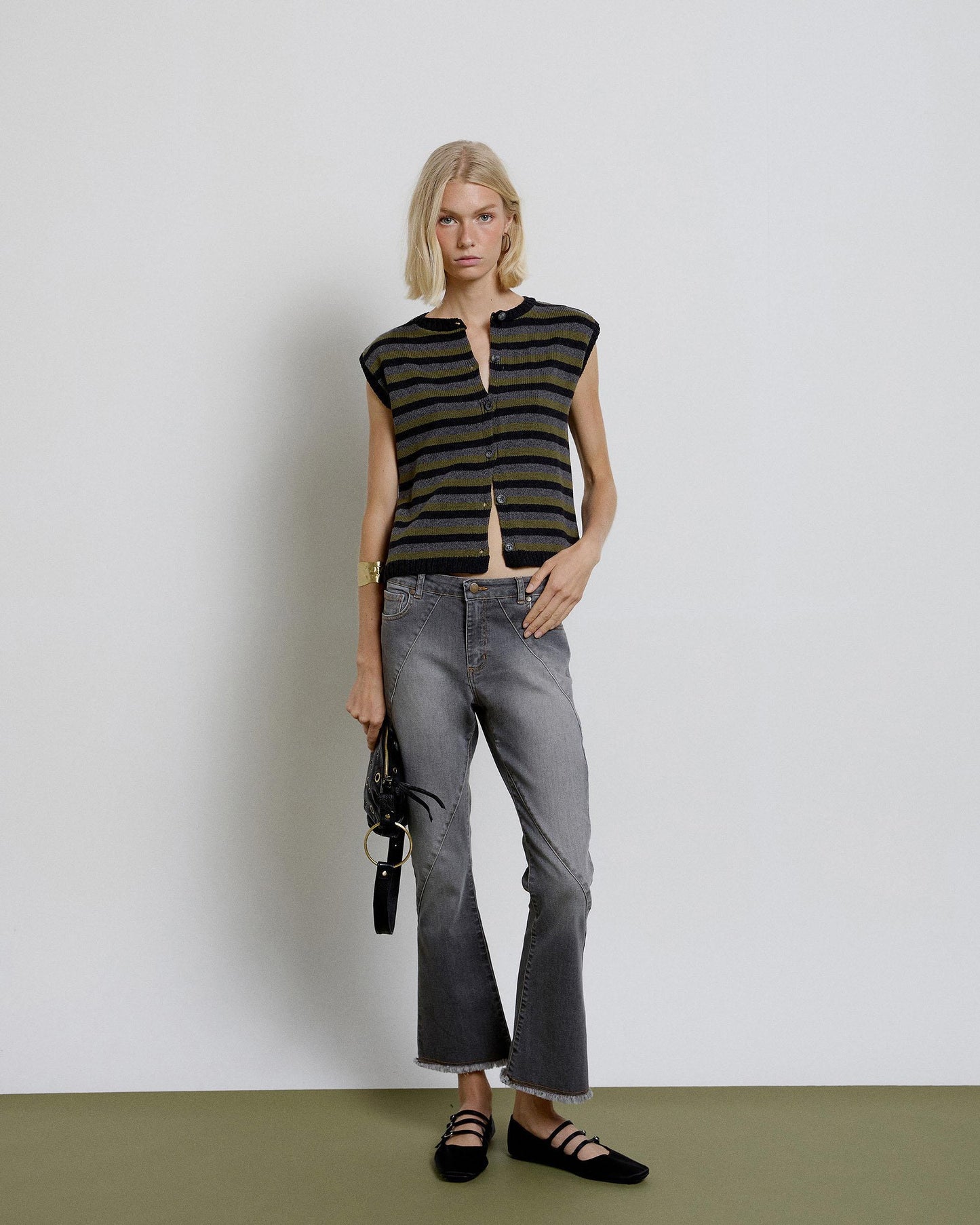 Chaleco Rayas Horizontales Botones Antracita