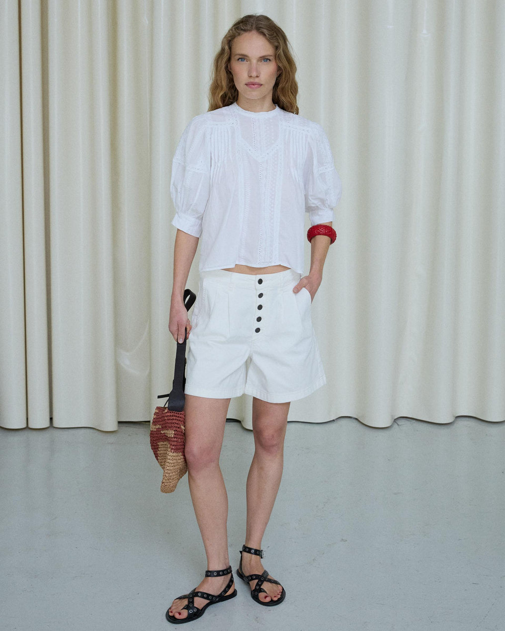 Blouse Manche Française Dentelles Coulisses Blanc