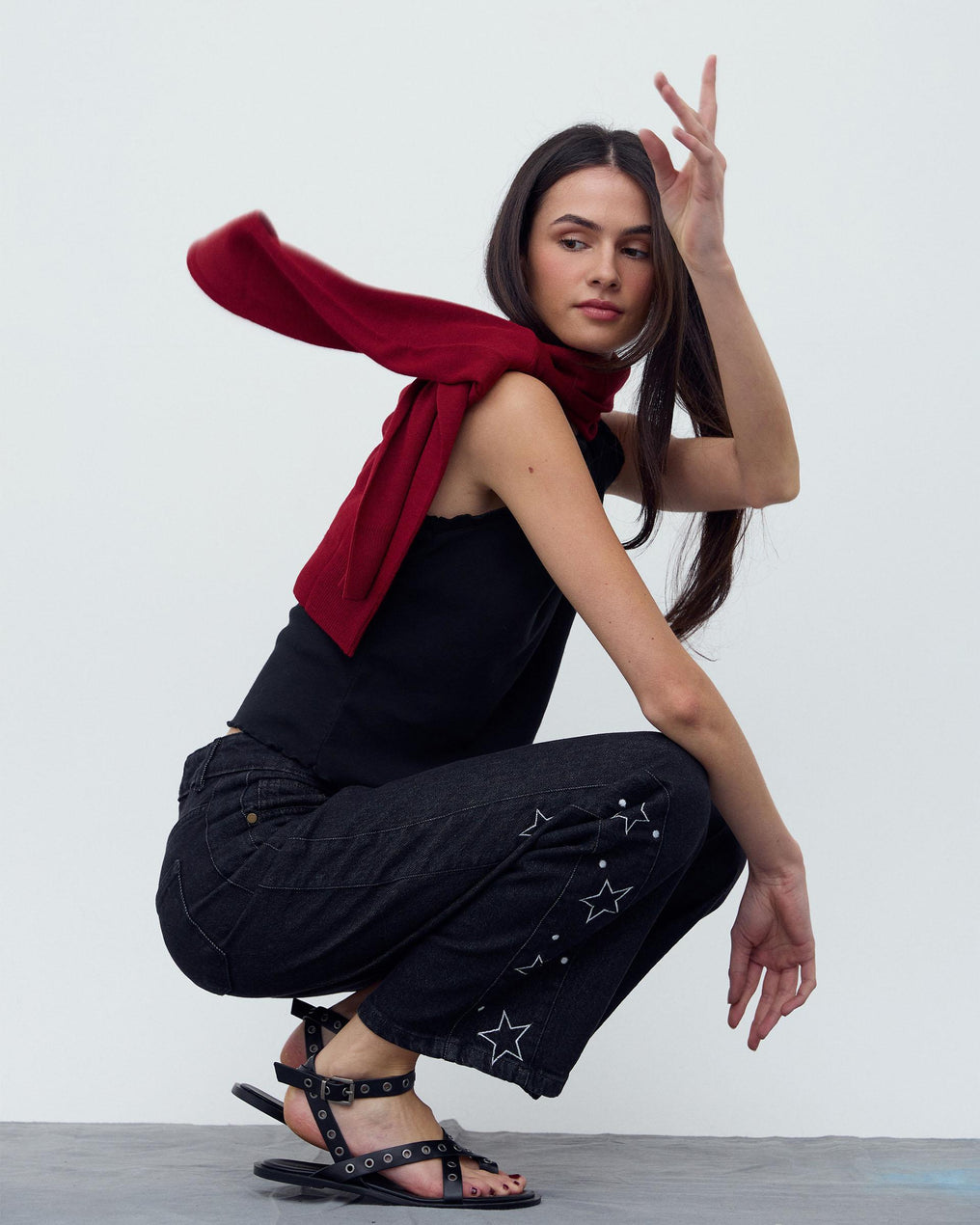 Jeans with Star Side Panel, Black