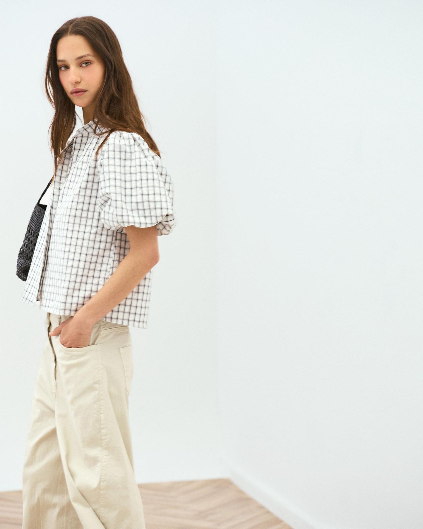 Puff Sleeve Gingham Blouse White