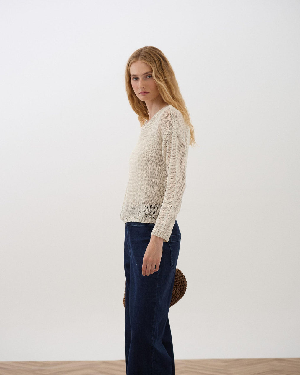 Jersey Calado Cuello Pico Beige