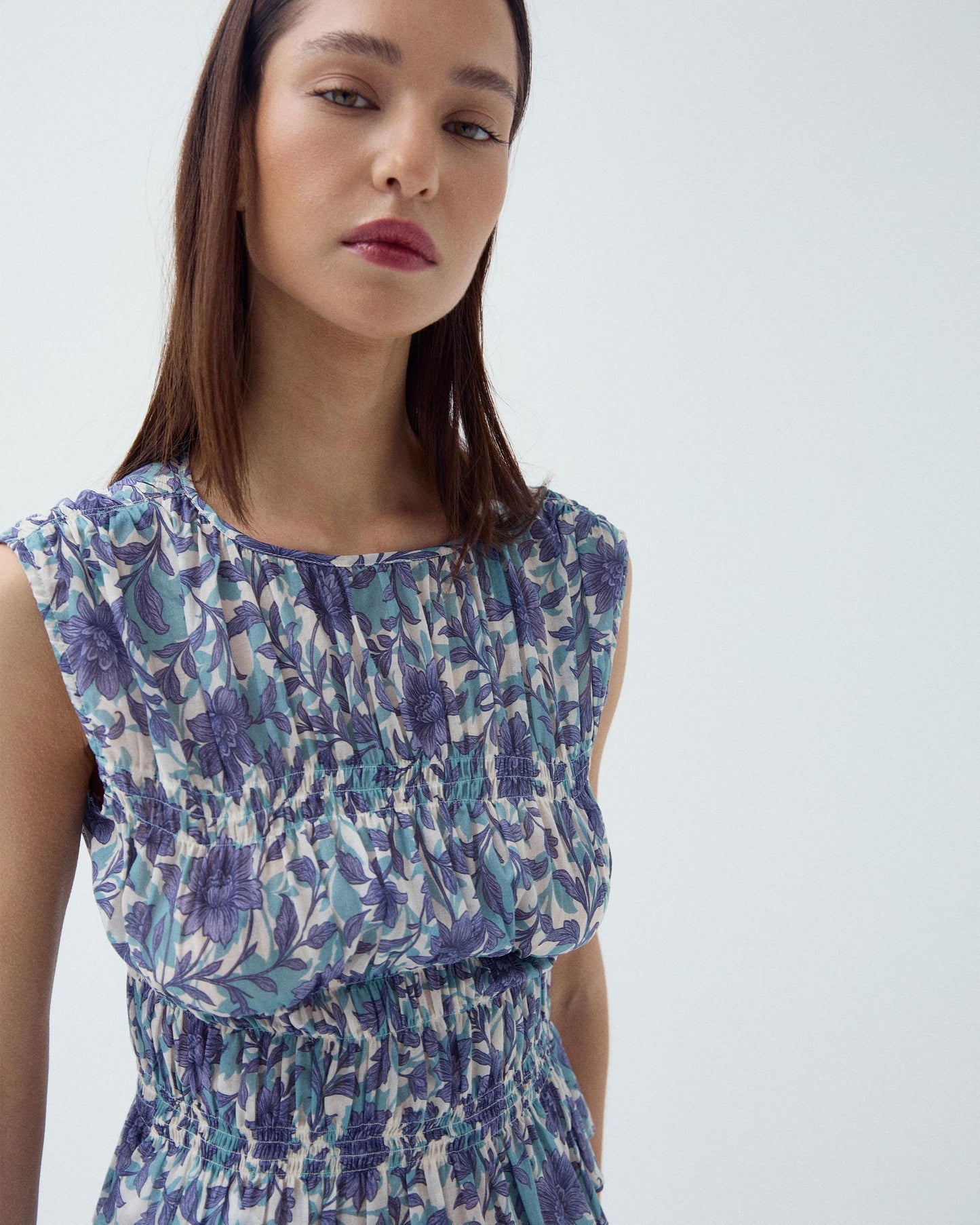 Top Élastiques Imprimé Floral Bleu