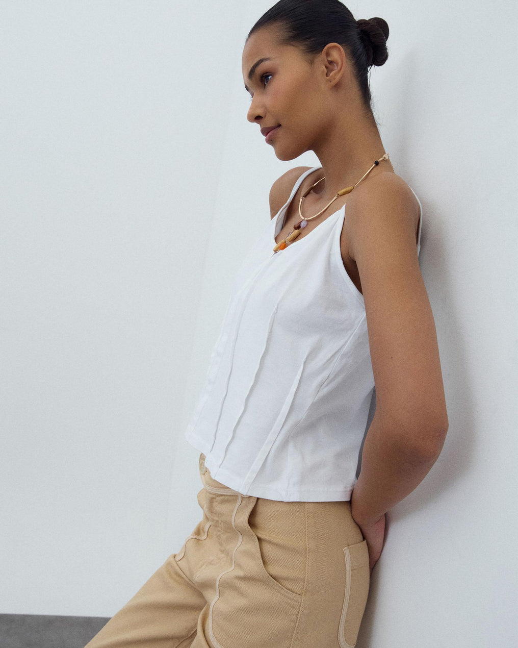 White Ribbed Strap T-Shirt