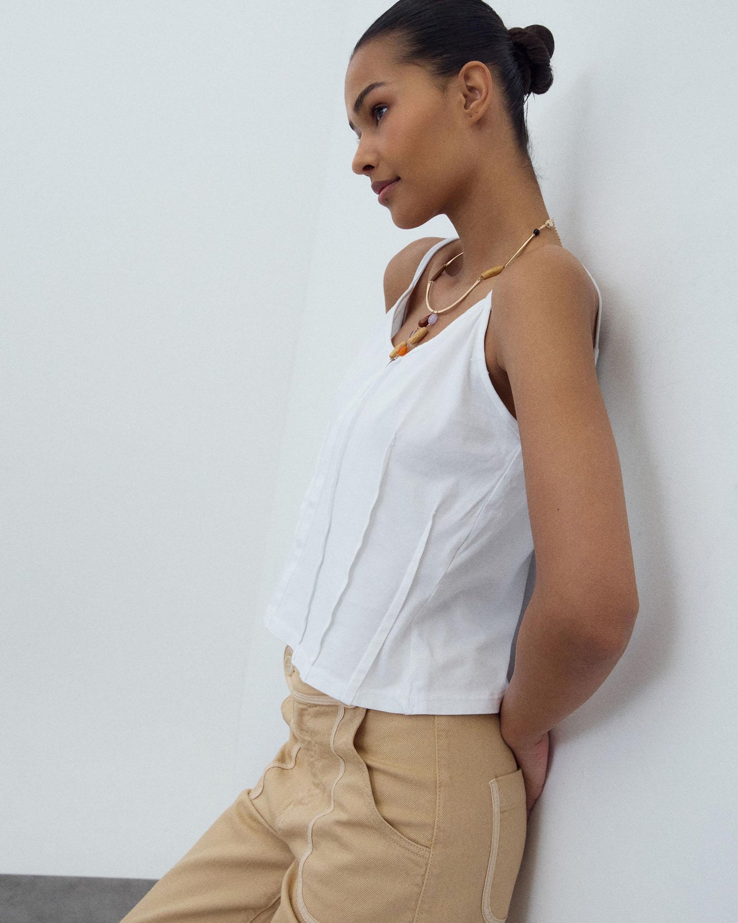 White Ribbed Strap T-Shirt